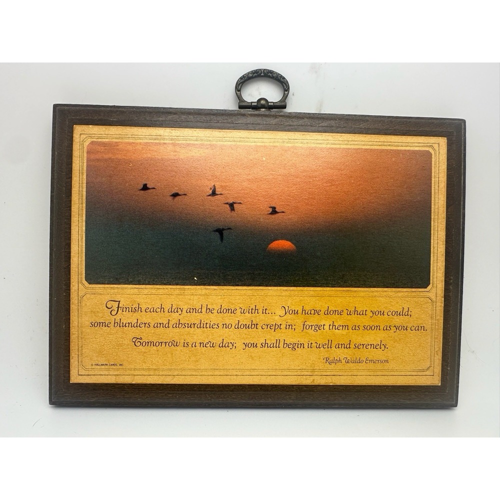 Vintage 1981 Hallmark Wood Wall Plaque Sunshine Quote by Ralph Waldo Emerson